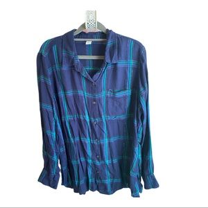 Old Navy Button Down Black Watch Plaid (with silver detail).  XL.  EUC.
